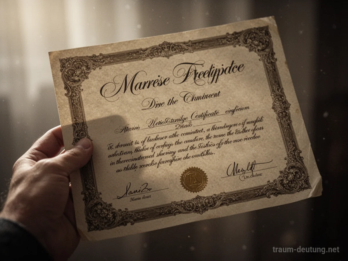 Eine Hand hält eine alte Heiratsurkunde mit kunstvoller Kalligraphie.