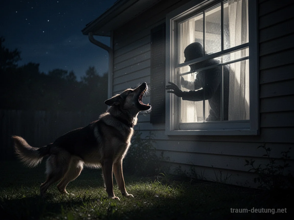 Ein Hund verteidigt ein Haus gegen einen Einbrecher im Traum