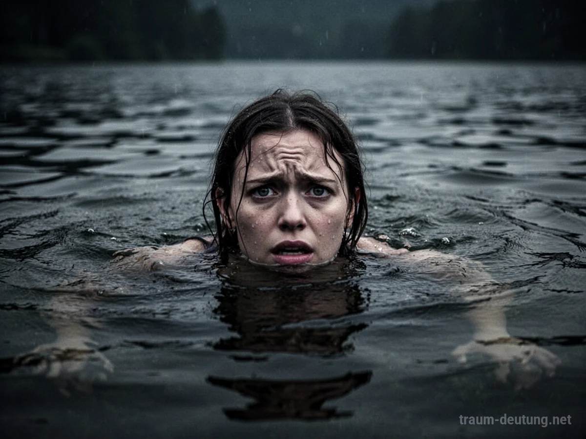 Kopf einer Person ragt aus dunklem Wasser hervor, der Rest des Körpers ist untergetaucht.