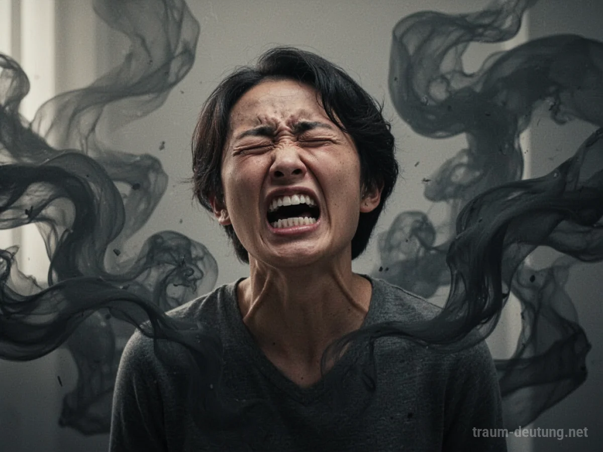 Person mit Ekel im Gesicht, von dunklen Schatten umgeben
