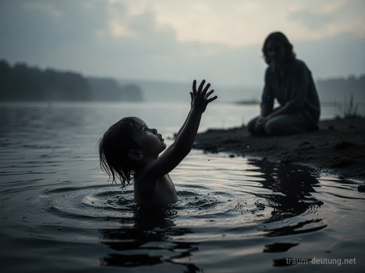 Silhouette eines Kindes, das im Wasser untergeht