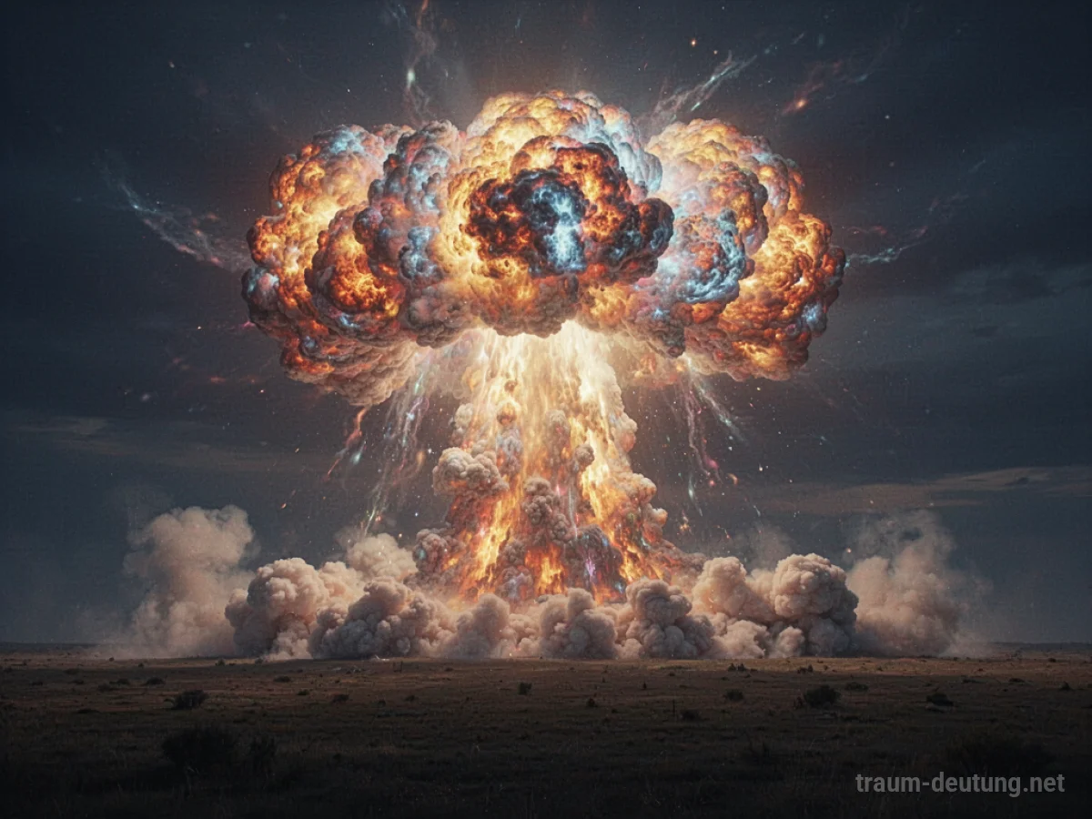 Eine gewaltige, farbenprächtige Explosion am Horizont unter einem dunklen Himmel.
