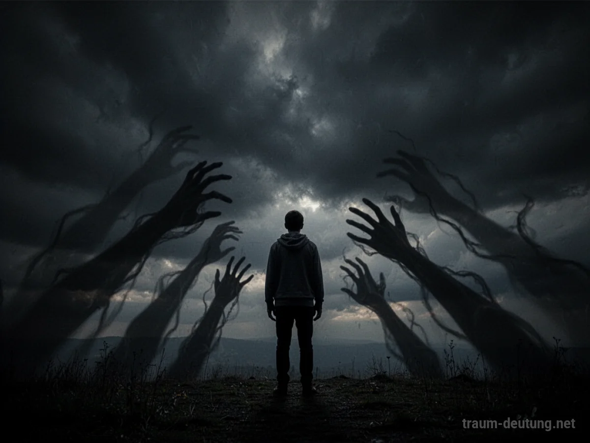 Eine Silhouette einer Person, der dunkle Schatten entgegenstreben