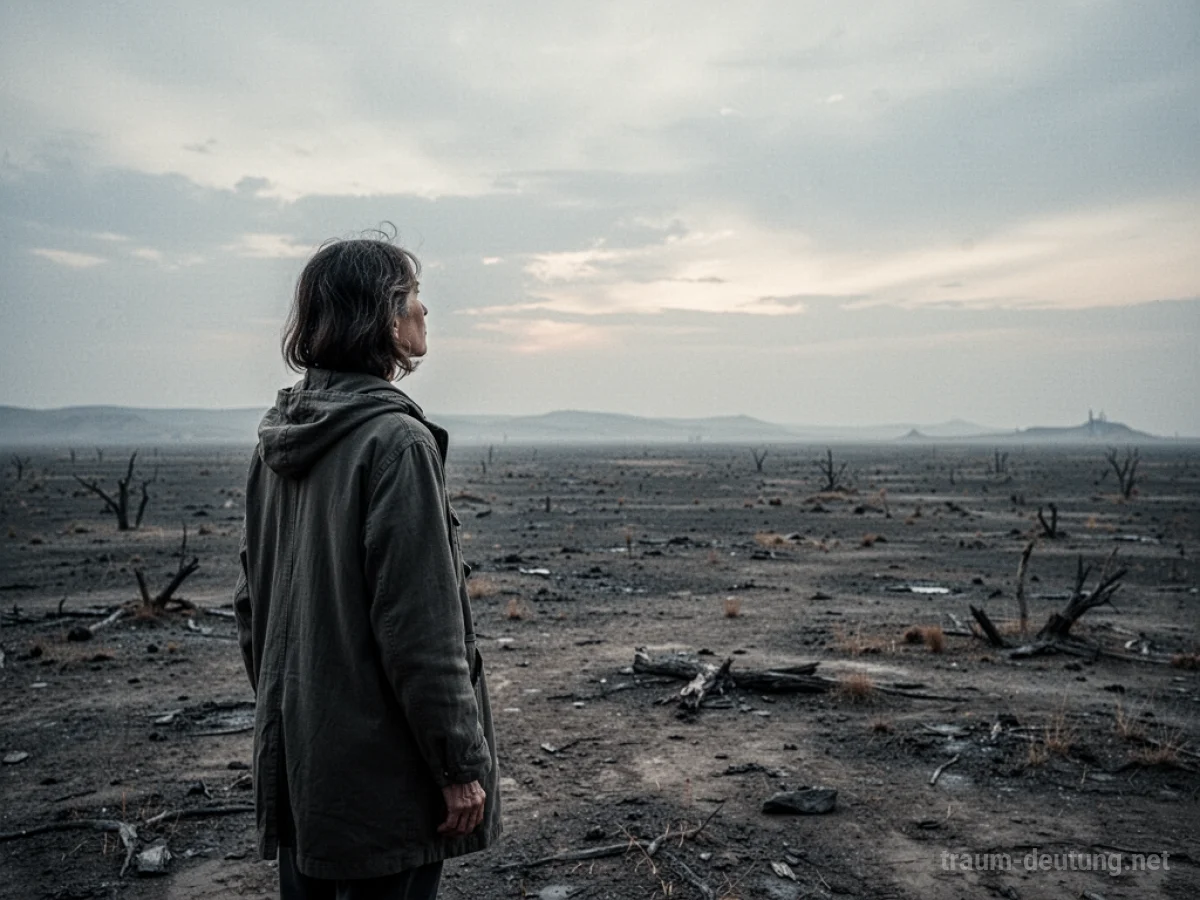 Eine einsame Person in einer kargen Landschaft, die nach etwas sucht.