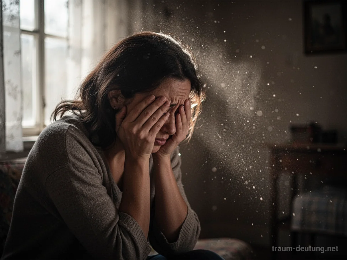 Frau sitzt im Dunkeln und weint.