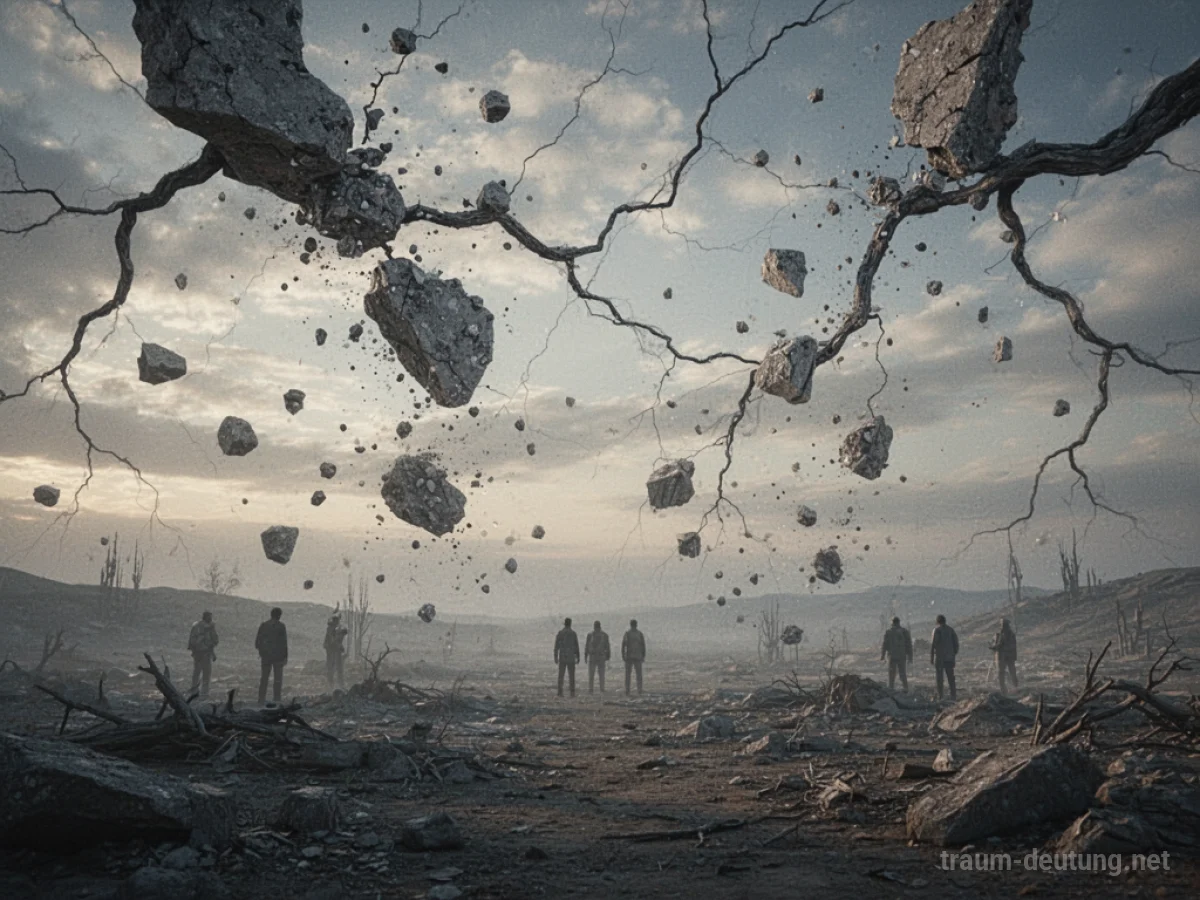 Weltraum mit zerbrechenden Planetenfragmenten und Rissen am Himmel