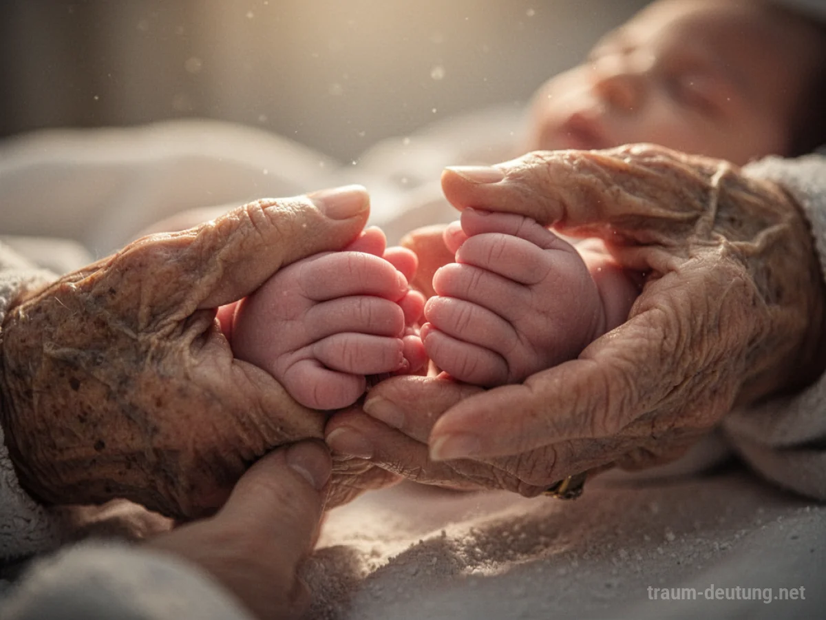 Neugeborene Babyhände gehalten von älteren Händen