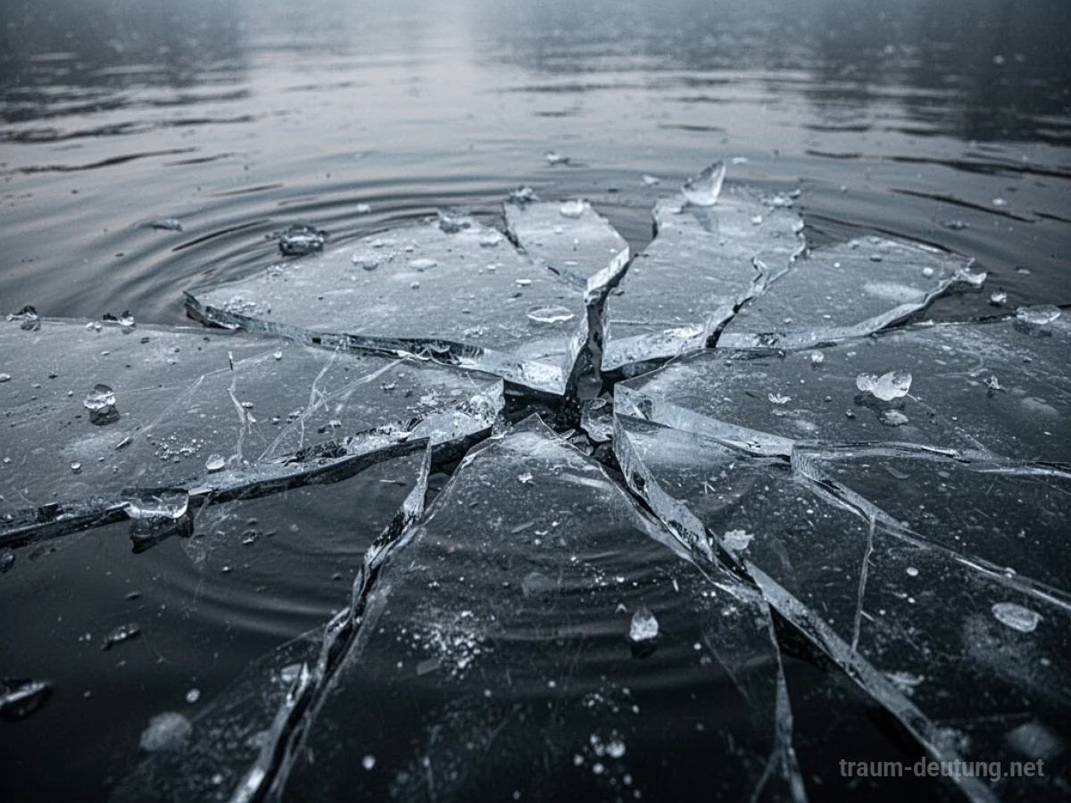 Brechende Eisdecke auf dunklem Wasser