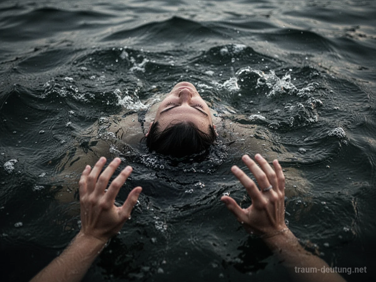 Kopf einer Person taucht unter Wasser, Hände greifen von unten zu