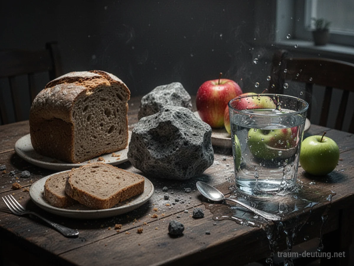 Essen auf einem Tisch, das sich sichtbar verwandelt, in einem mysteriösen Licht.
