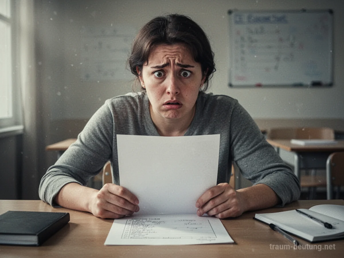 Person blickt verwirrt auf leeres Examen vor sich