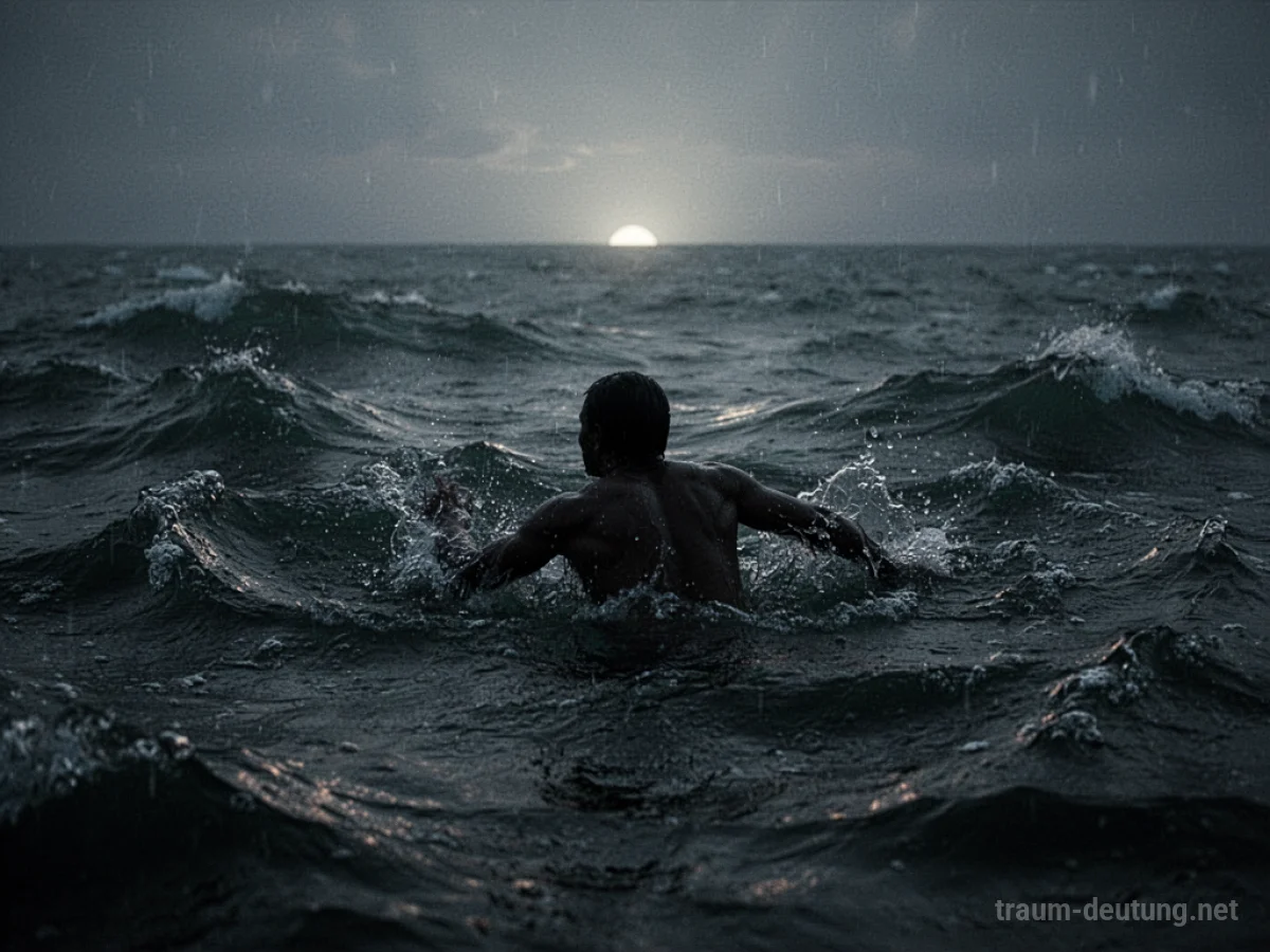 Silhouette einer Person, die in dunklem Wasser kämpft
