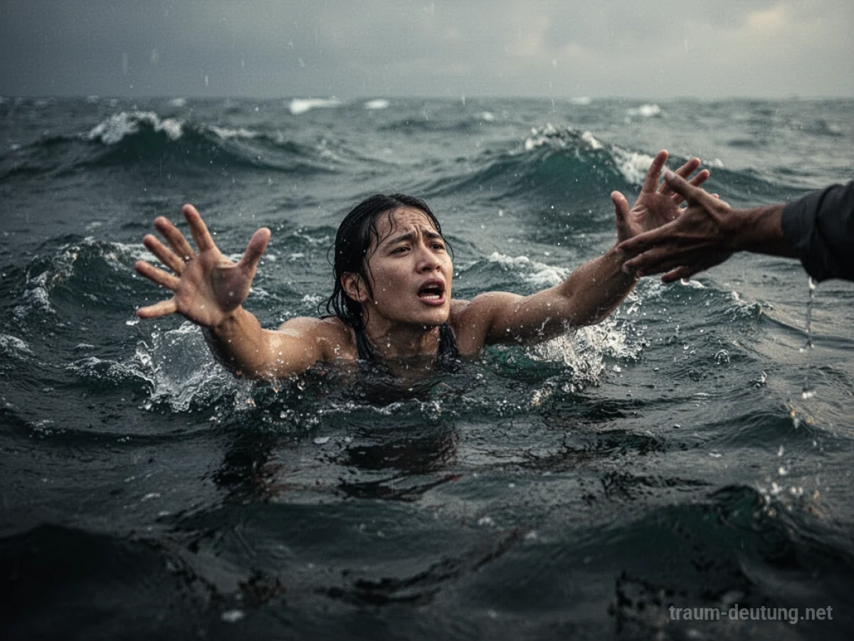 Person kämpft im Wasser, Panik und Ertrinken im Traum