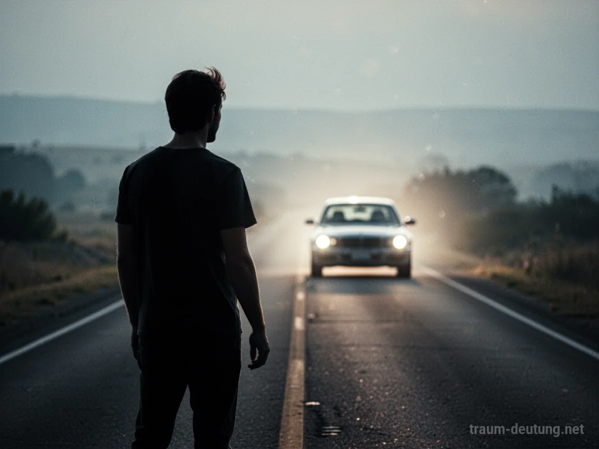 Silhouette einer Person blickt auf ein Auto nach einem Unfall.