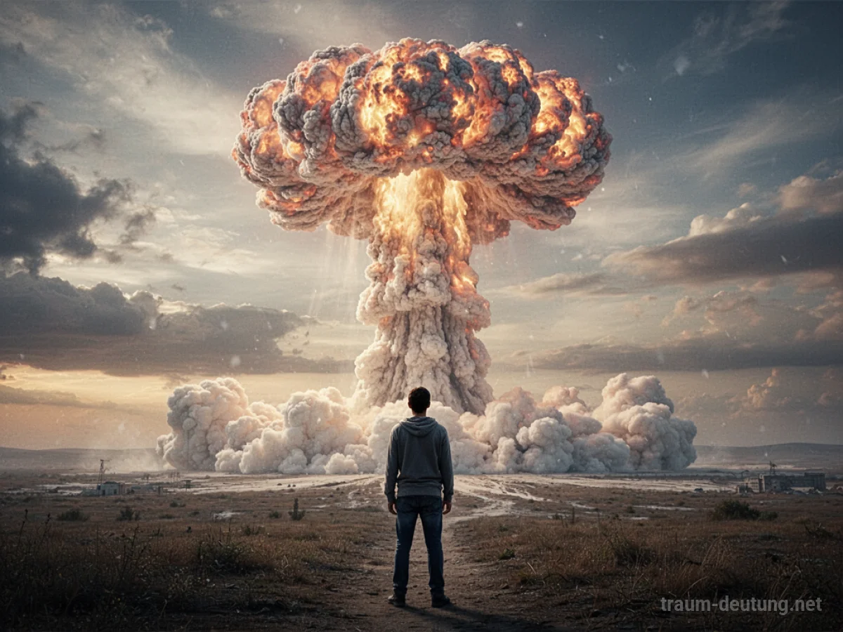 Person beobachtet eine Pilzwolke einer Explosion am Horizont