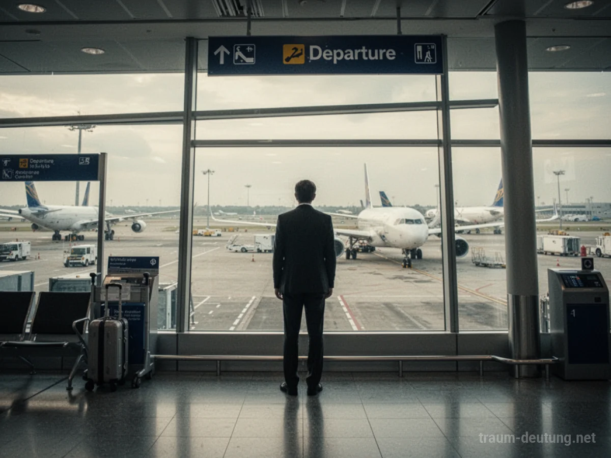 Person blickt durch ein Flughafent Fenster auf Flugzeuge am Rollfeld.