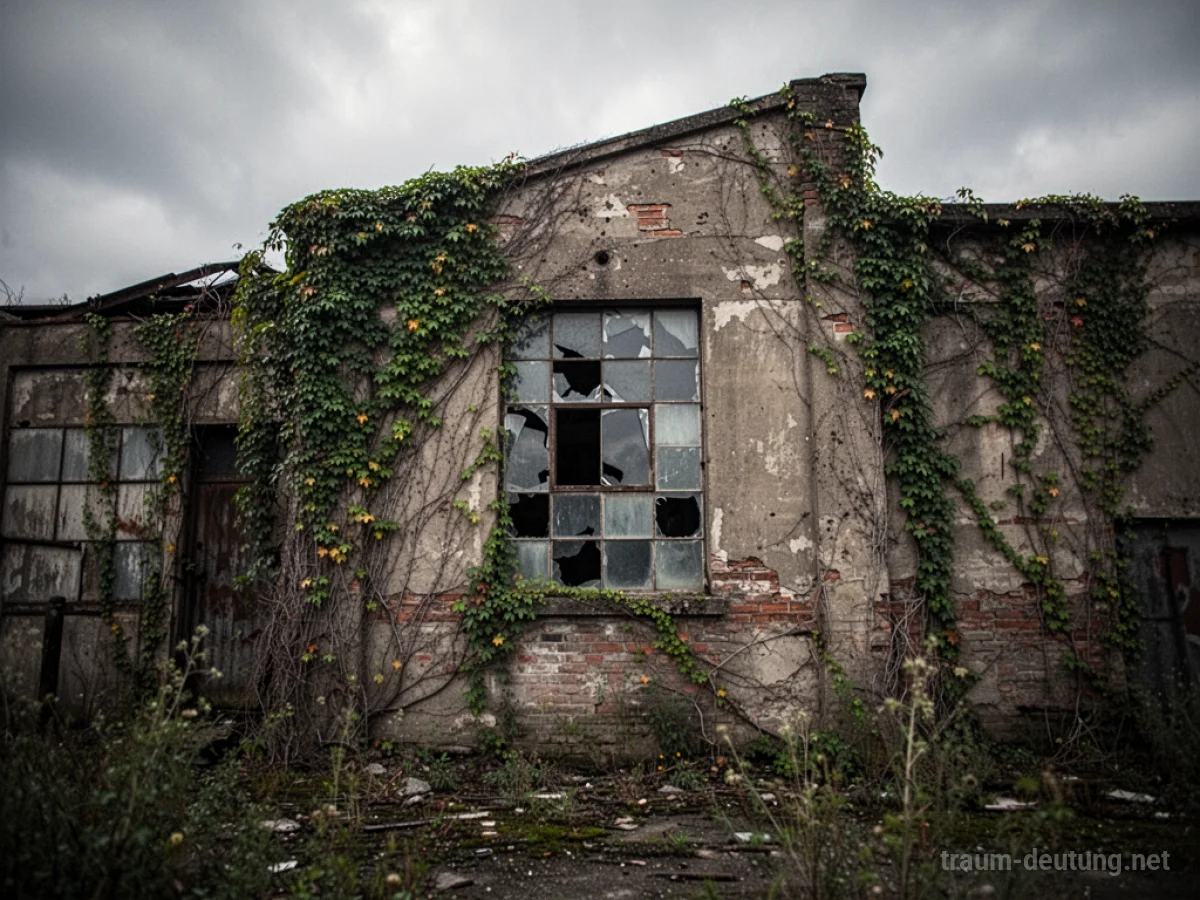 Eine verlassene, alte Fabrik mit überwucherten Mauern