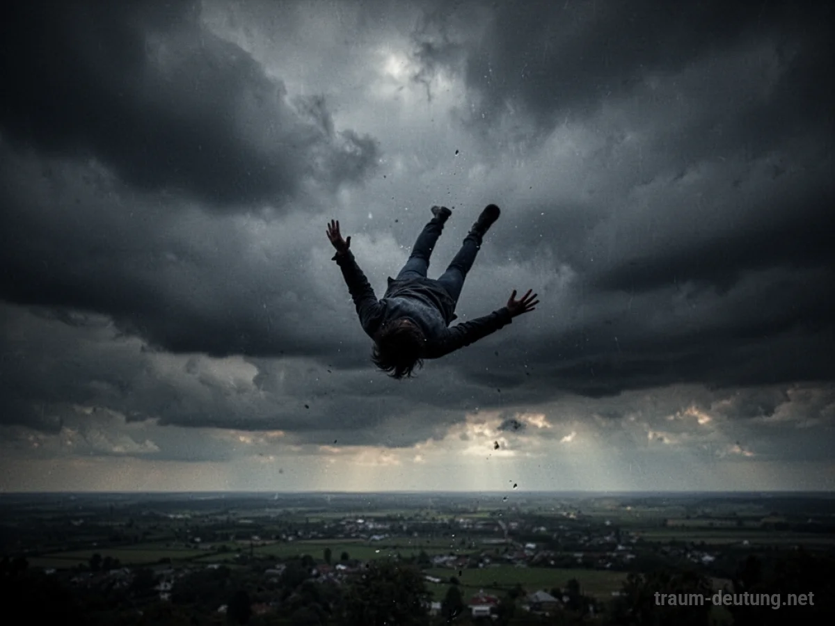 Silhouetten einer Person, die im Traum vor einem Absturz fällt.