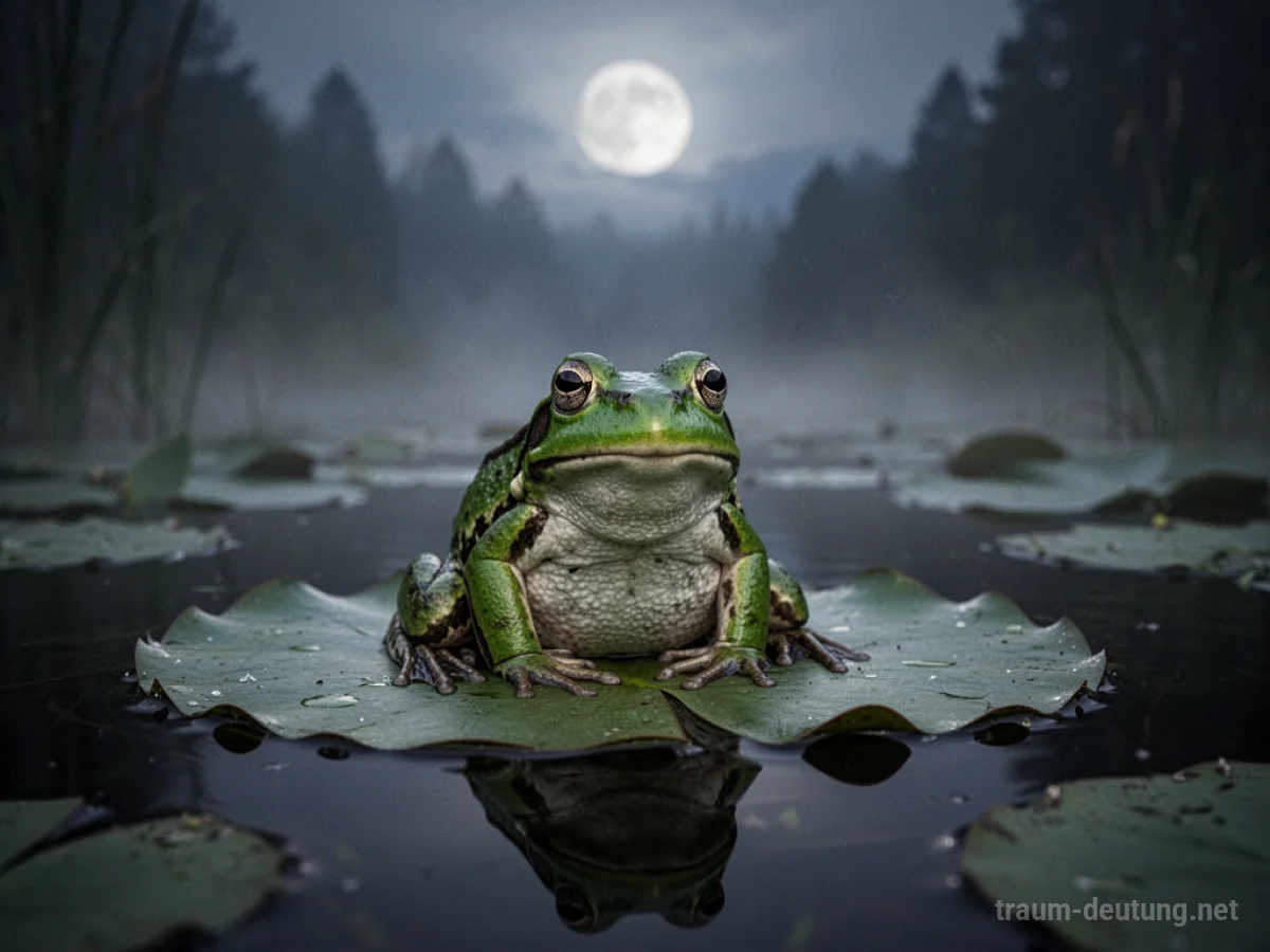 Frosch auf Seerosenblatt im Nebel, Angst vor Fröschen im Traum