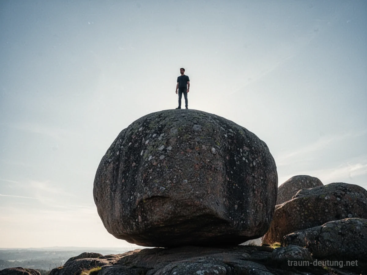 Eine Person steht auf einem Felsen unter klarem Himmel.