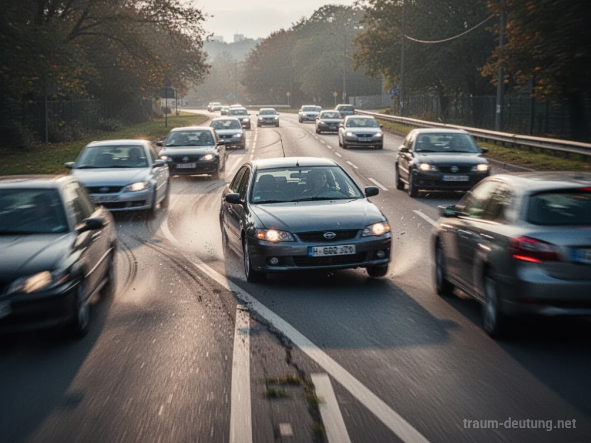 Auto fährt auf der falschen Straßenseite, andere Autos weichen aus.