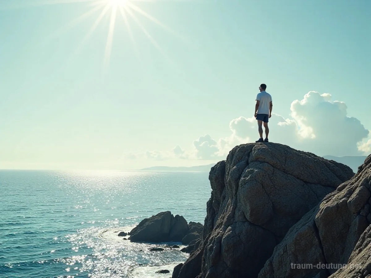 Person steht sicher auf einem Felsen über dem Meer