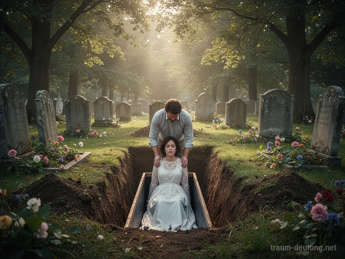 Person wird auf einem Friedhof sanft in die Erde gesenkt