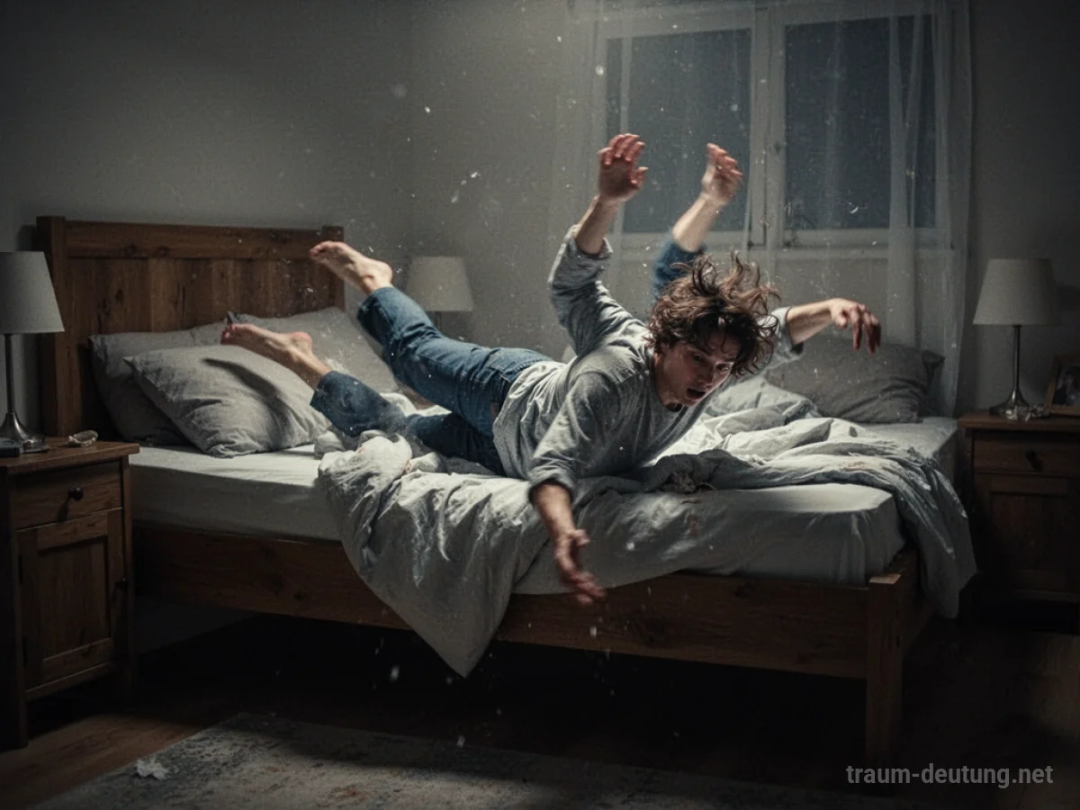 Person fällt aus dem Bett in einem dunklen Schlafzimmer