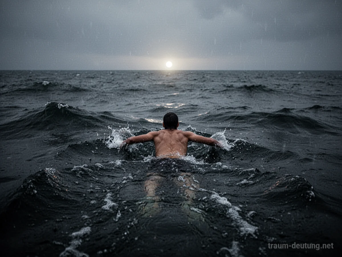 Person flieht aus dunklem Wasser Richtung Licht