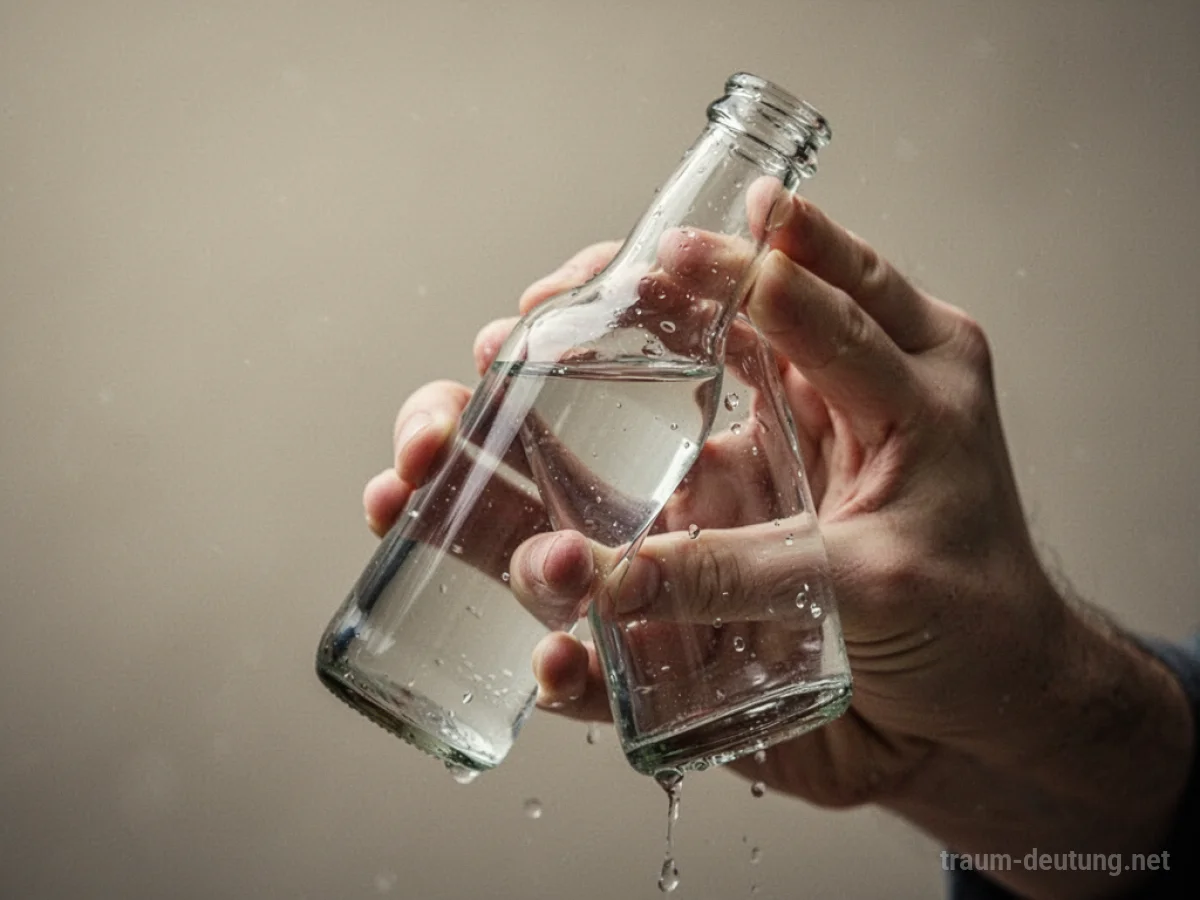Hand hält eine Glasflasche mit Flüssigkeit.