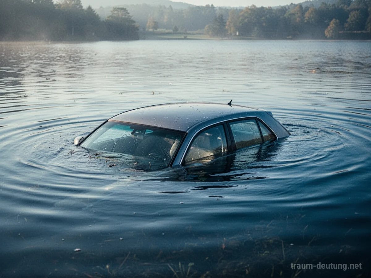 Ein Auto versinkt langsam im Wasser, nur das Dach ragt heraus.