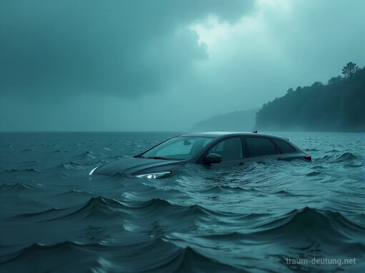 Ein Auto versinkt in einer dunklen Flut, nur das Dach ragt heraus.