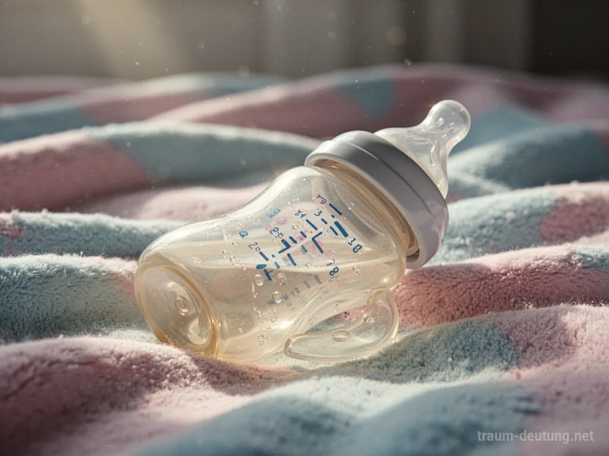 Eine Babyflasche liegt auf einer weichen Decke.