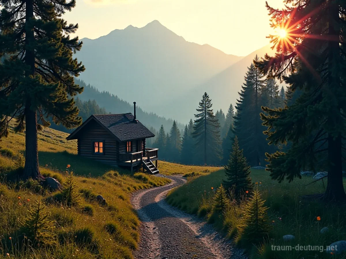 Bergferien in einer Hütte inmitten von Bäumen und Bergen