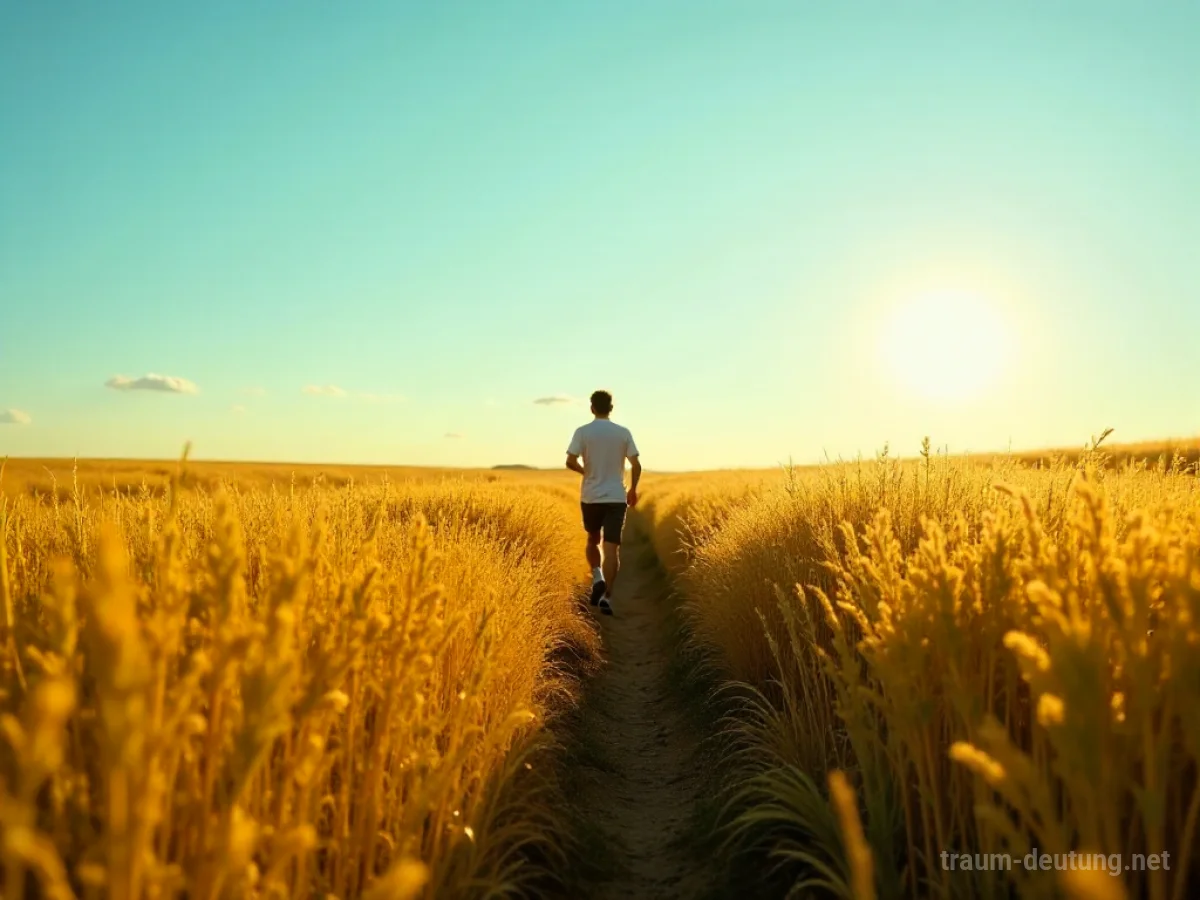 Eine Person rennt durch ein weites, sonniges Feld.