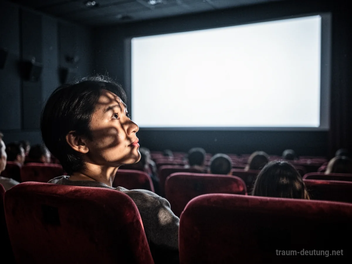 Person sitzt im dunklen Kino und schaut auf eine helle Leinwand.