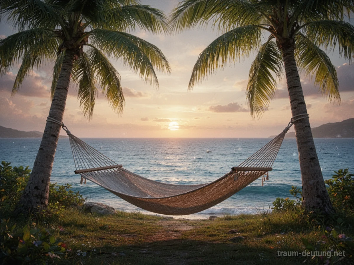 Hängematte im Sonnenuntergang über dem Meer