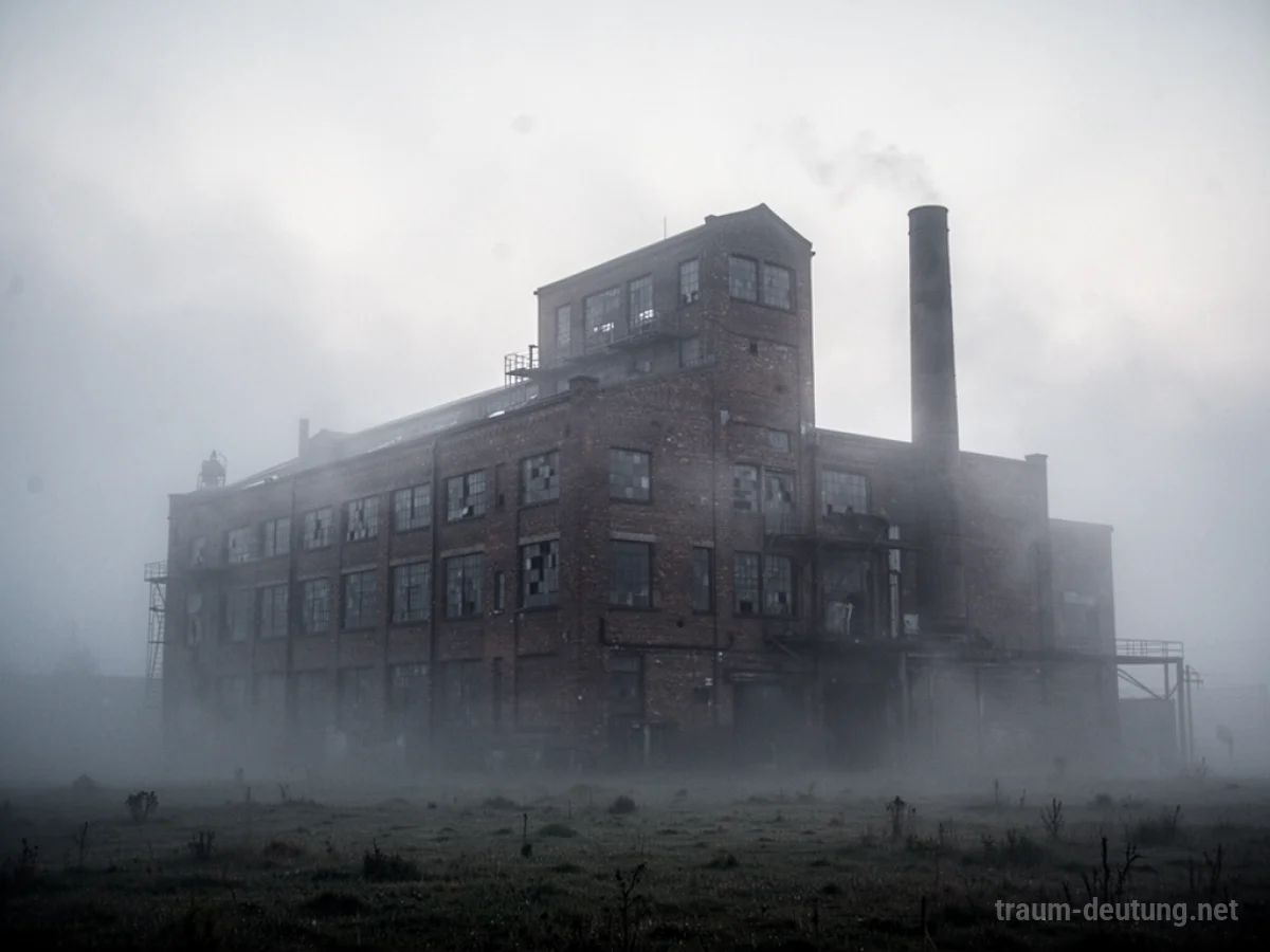 Fabrik im dichten Nebel, die kaum zu erkennen ist