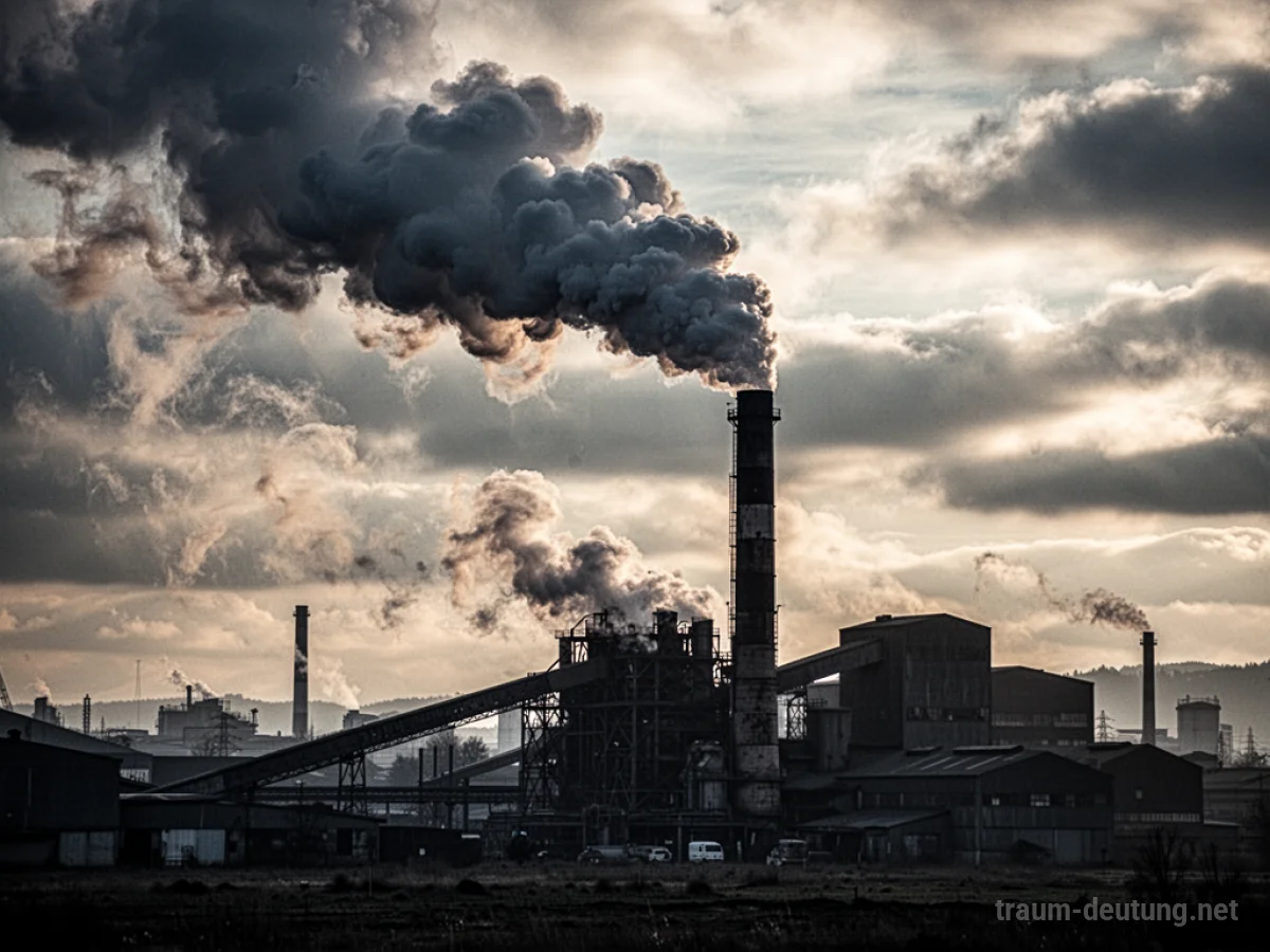 Rauchwolken steigen aus dem Schornstein einer Fabrik im Traum