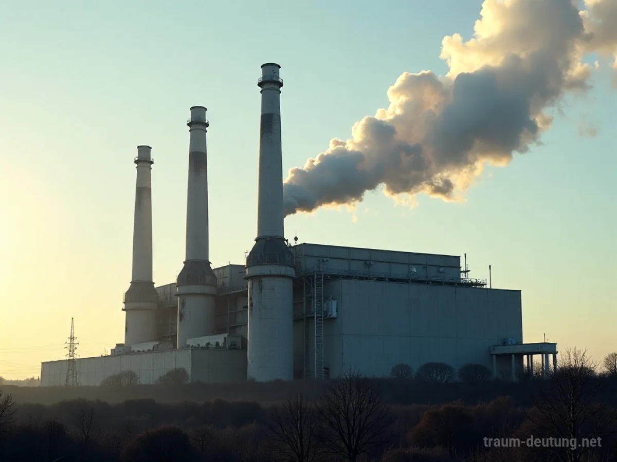 Eine Fabrik mit Rauchsäulen am Himmel