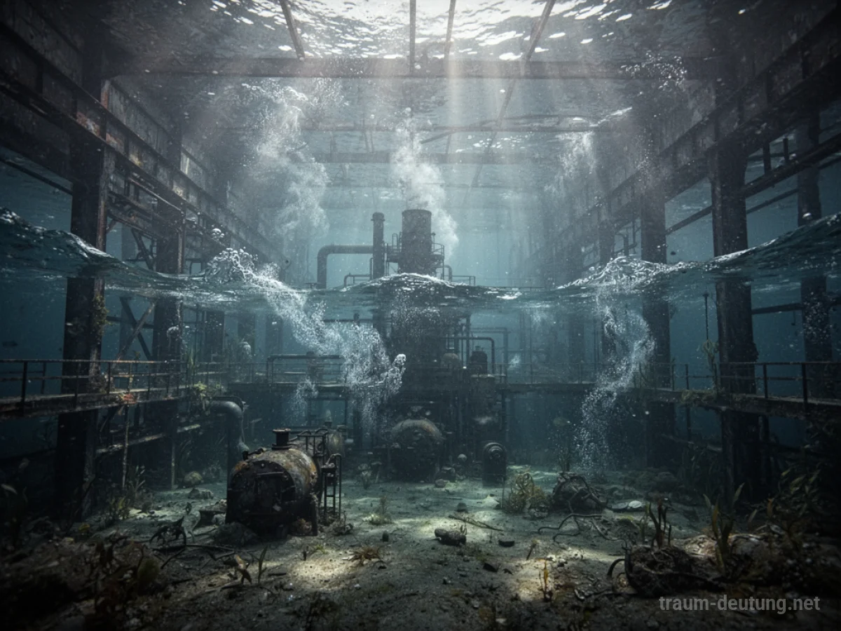 Eine versunkene Fabrik unter Wasser mit durchströmendem Wasser