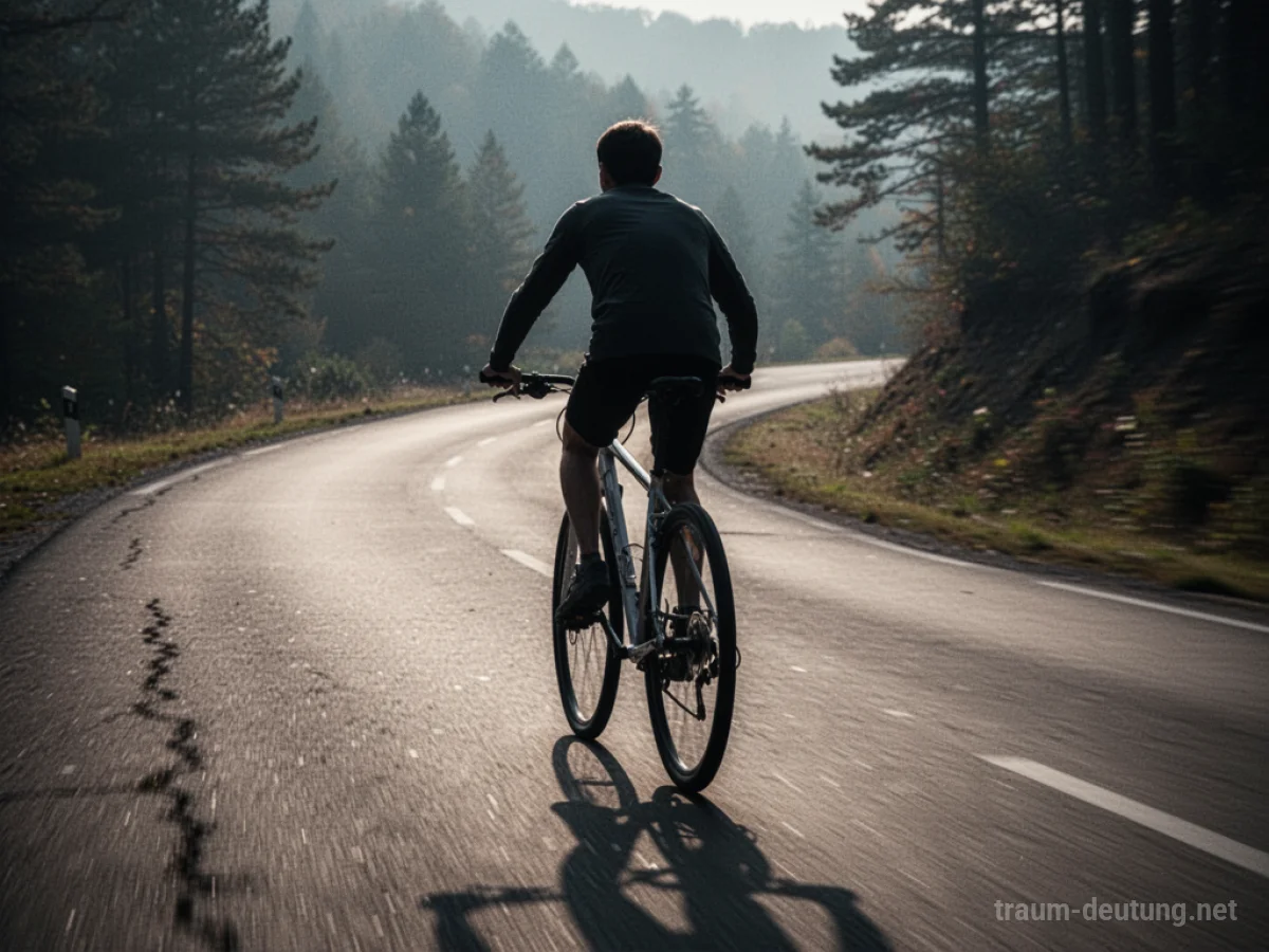 Fahrrad fährt einen Hügel bergab, Fahrer als Silhouette