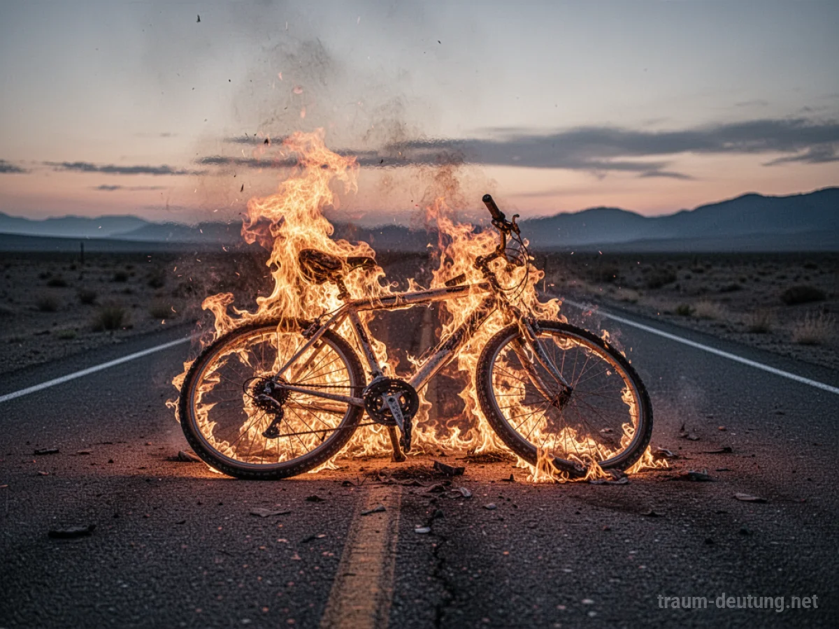 Brennendes Fahrrad auf einsamer Straße