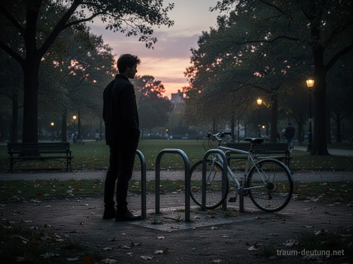 Silhouette einer Person neben einem leeren Fahrradständer im Park