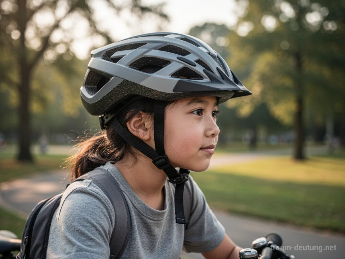 Person trägt einen Fahrradhelm im Freien.