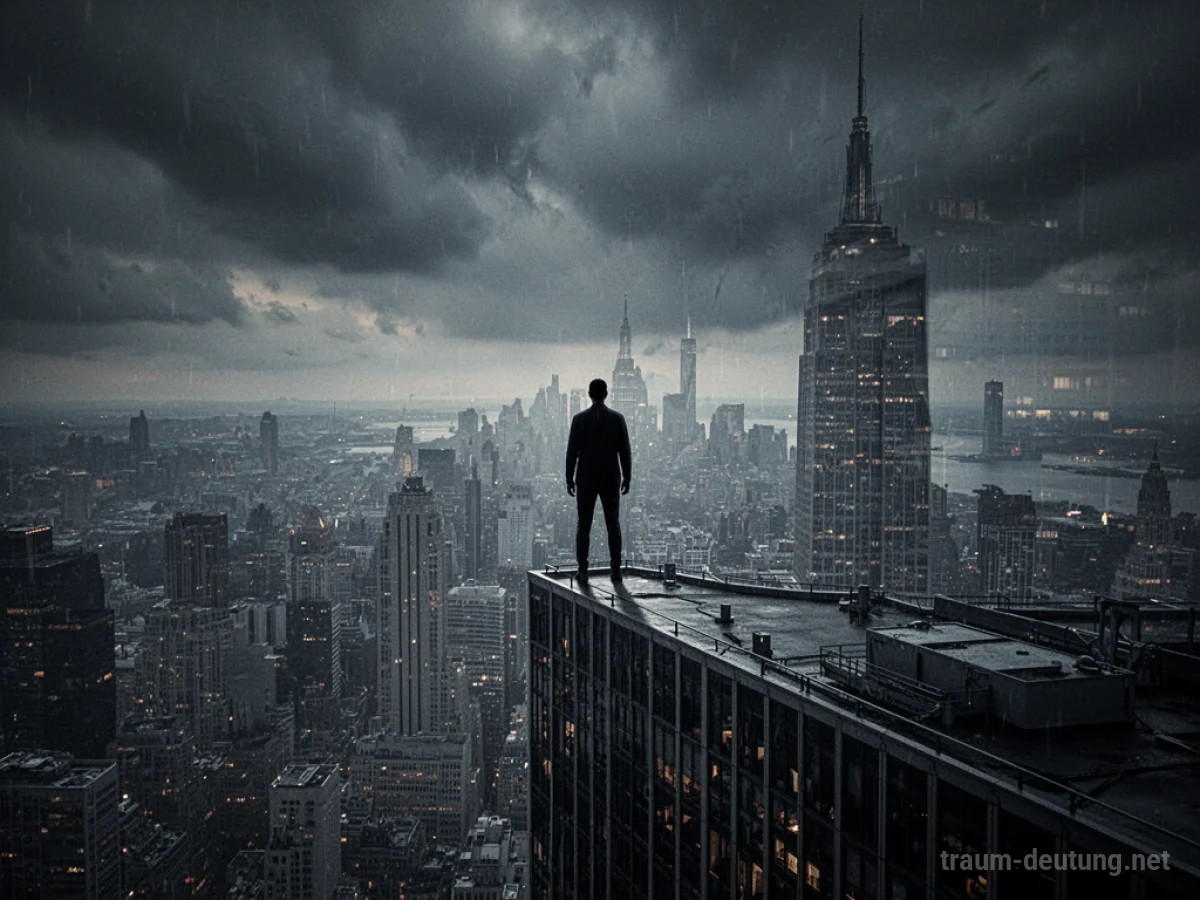 Silhouette eines Menschen, der von einem hohen Hochhaus blickt