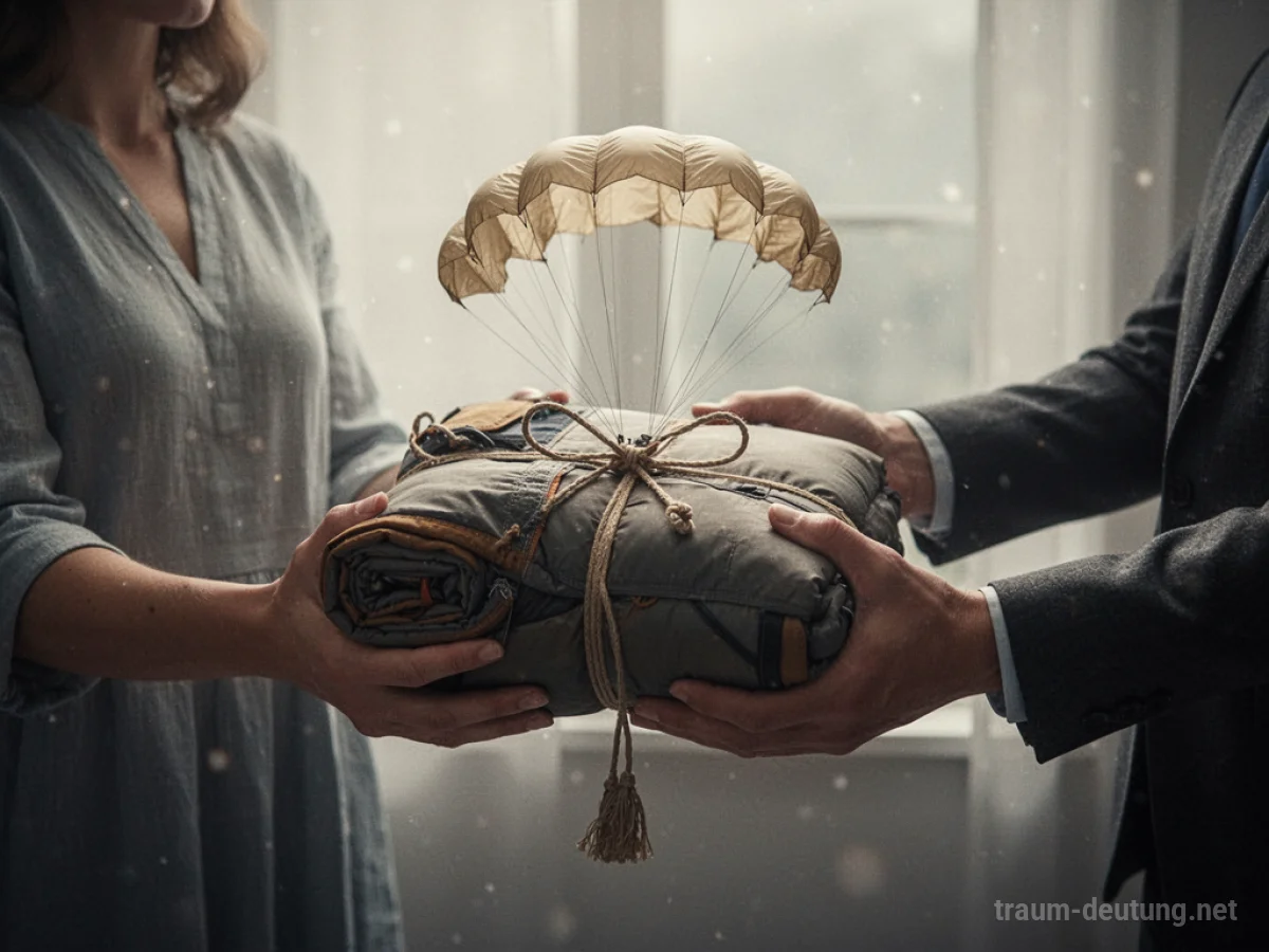 Ein Fallschirm wird als Geschenk überreicht.