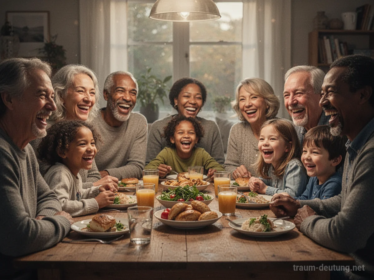 Menschen feiern gemeinsam eine Familienfeier mit Lachen und guten Gesprächen.