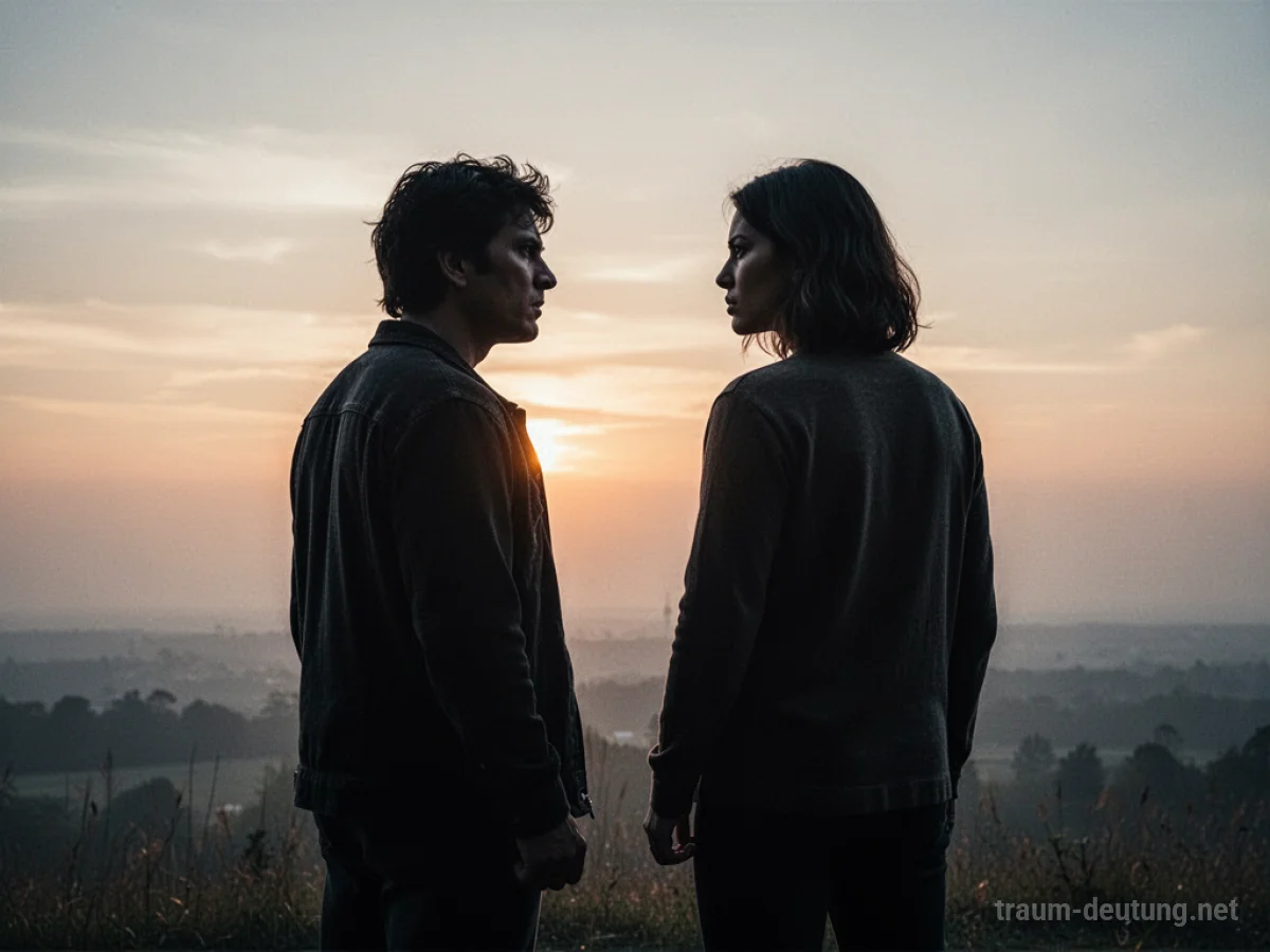 Zwei Silhouetten von Menschen stehen nebeneinander und blicken auf einen Horizont.