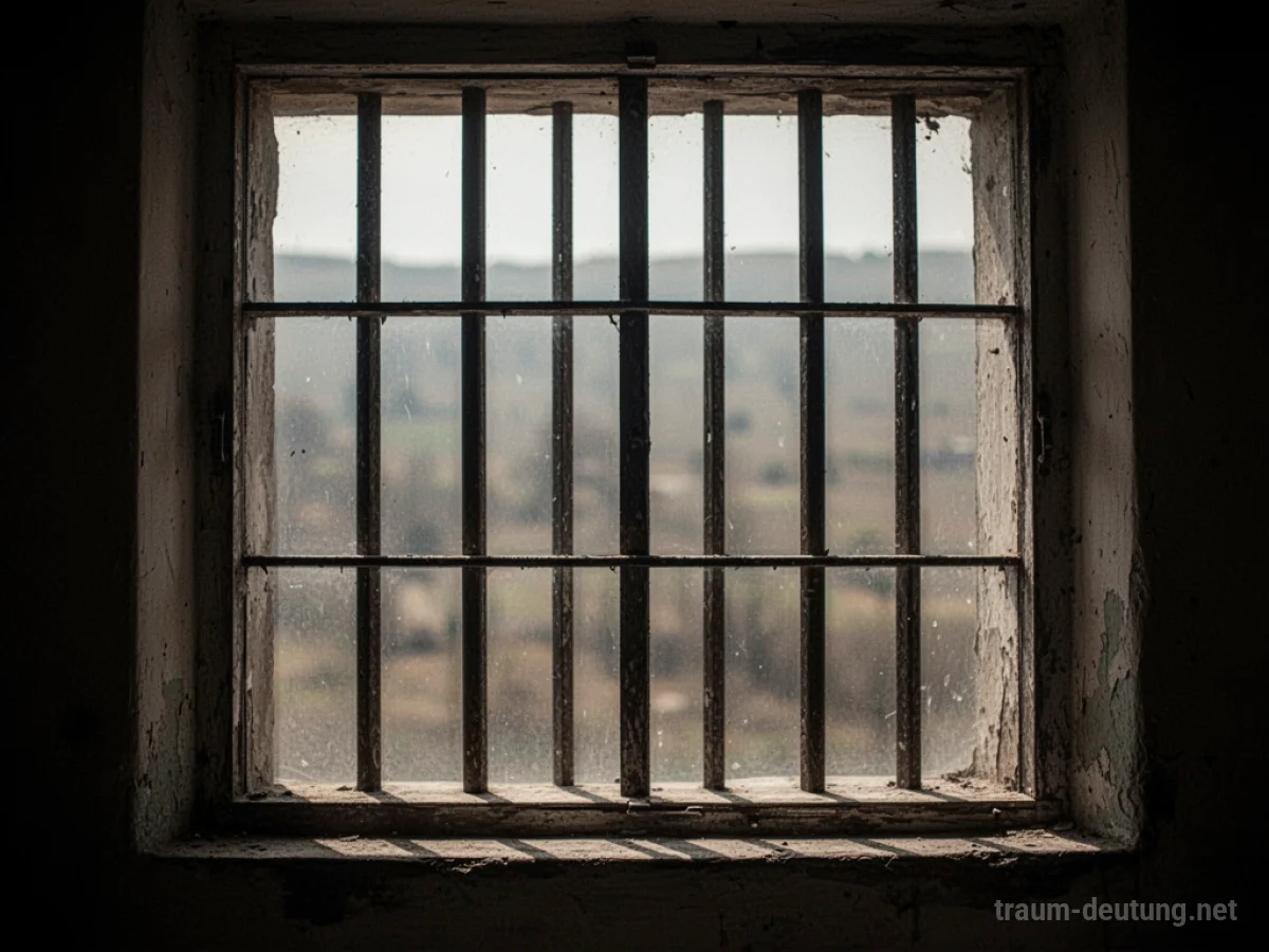 Ein vergittertes Fenster, das den Blick nach draußen blockiert.